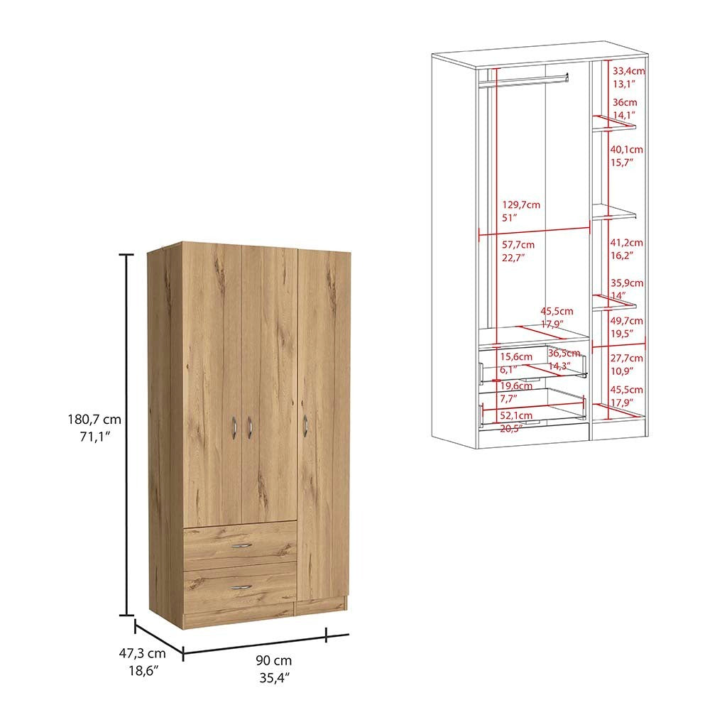 Three Door Armoire Clark, Bedroom, Light Oak / Black