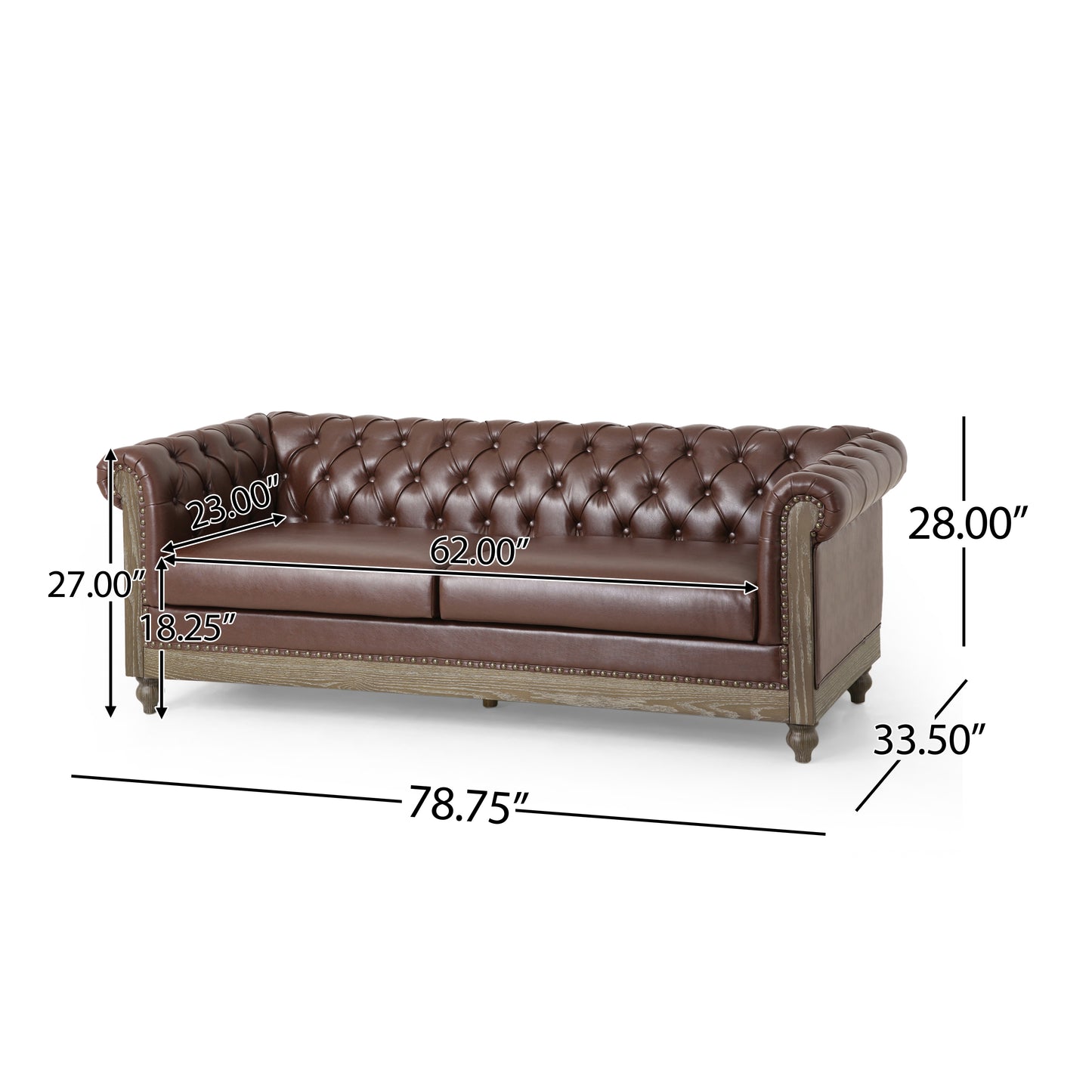 Mirod Comfy 3-Seat Sofa with Wooden Legs, Retro Style for Living Room and Study