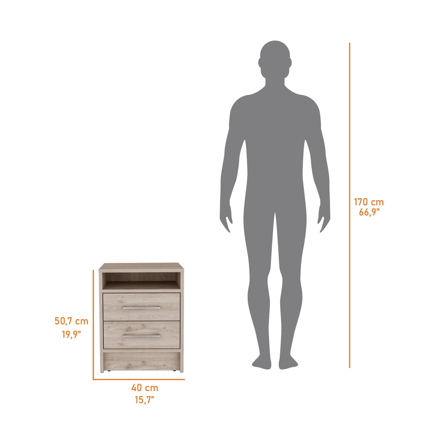 Philadelphia Nightstand, Two Drawers, Concealed Shelf