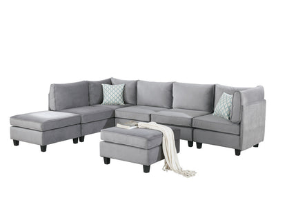 Zelmira 120" Gray Velvet 7Pc Modular Sectional Sofa