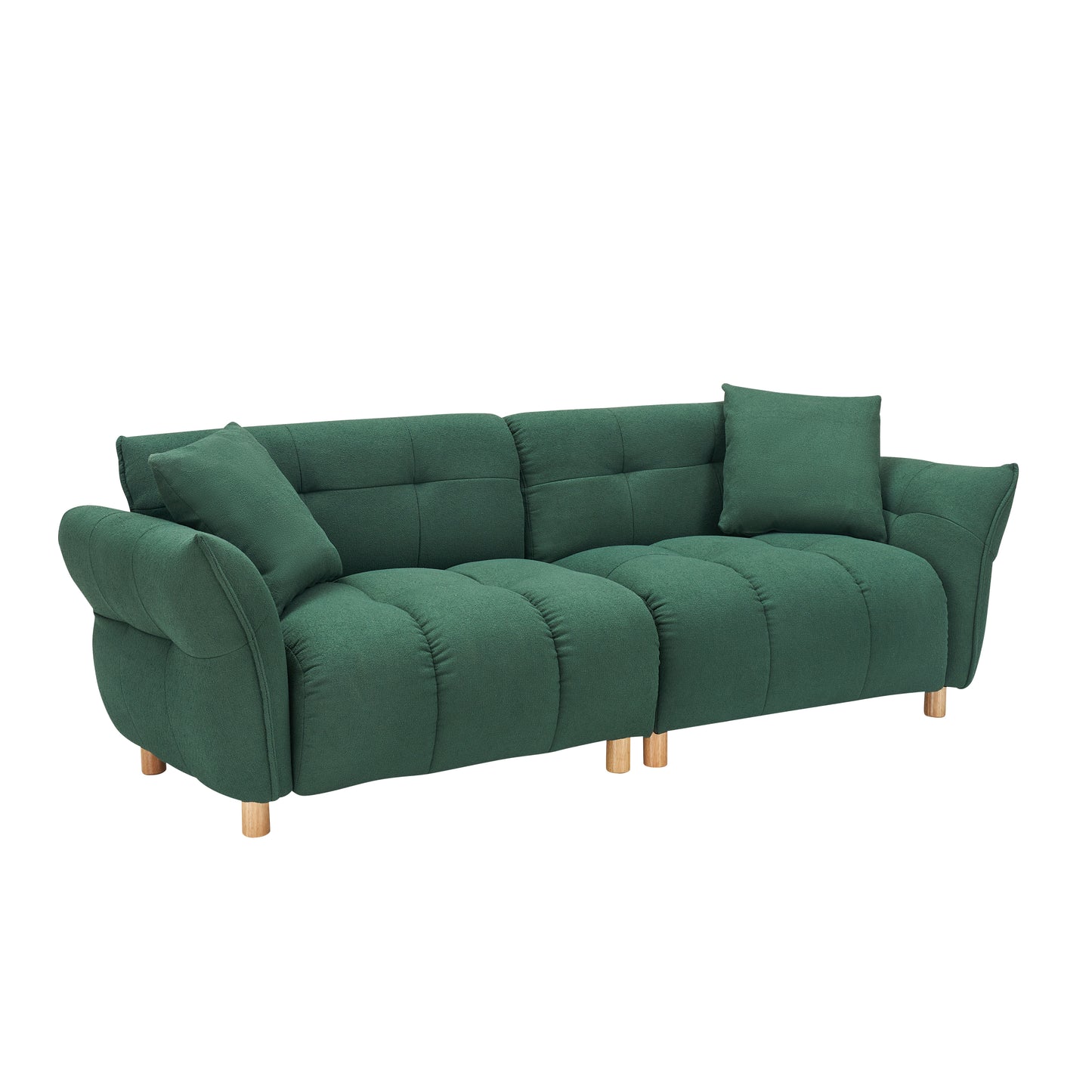 93.70 inches long, Teddy Sofa Fabric,with two matching pillows and three spacious and comfortable seats, for Apartment Office Living Room - Green