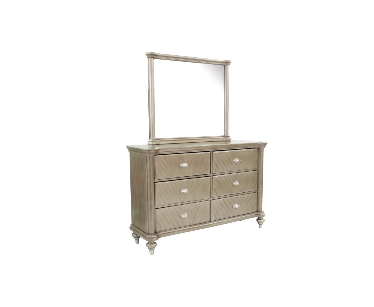 Luxury Antique Silver / Champagne Finish Dresser w Mirror Storage Space Drawers Bedroom Furniture