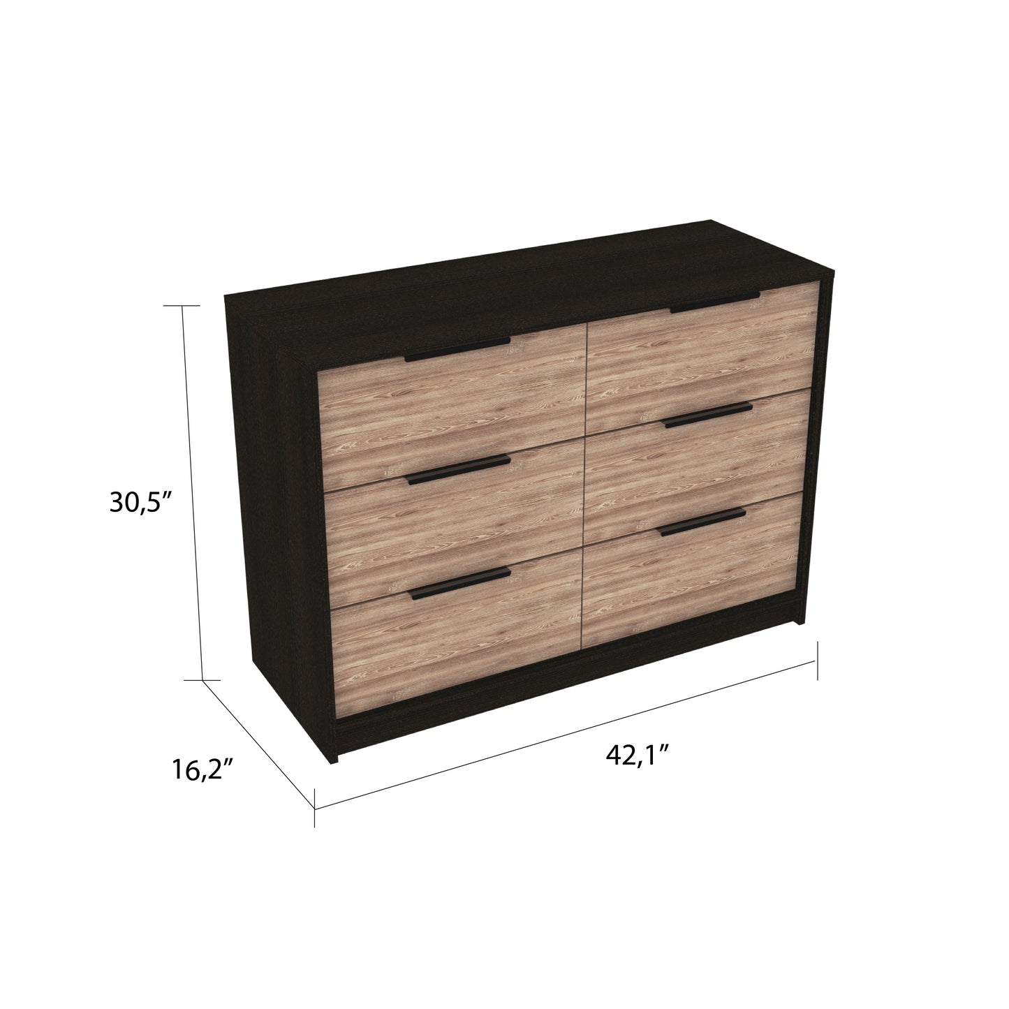 4 Drawers Dresser, Superior Top, Black / Pine