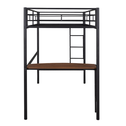 Twin Metal Loft Bed with Desk, Ladder and Guardrails, Loft Bed for Bedroom, Black(OLD SKU : MF195191AAB)