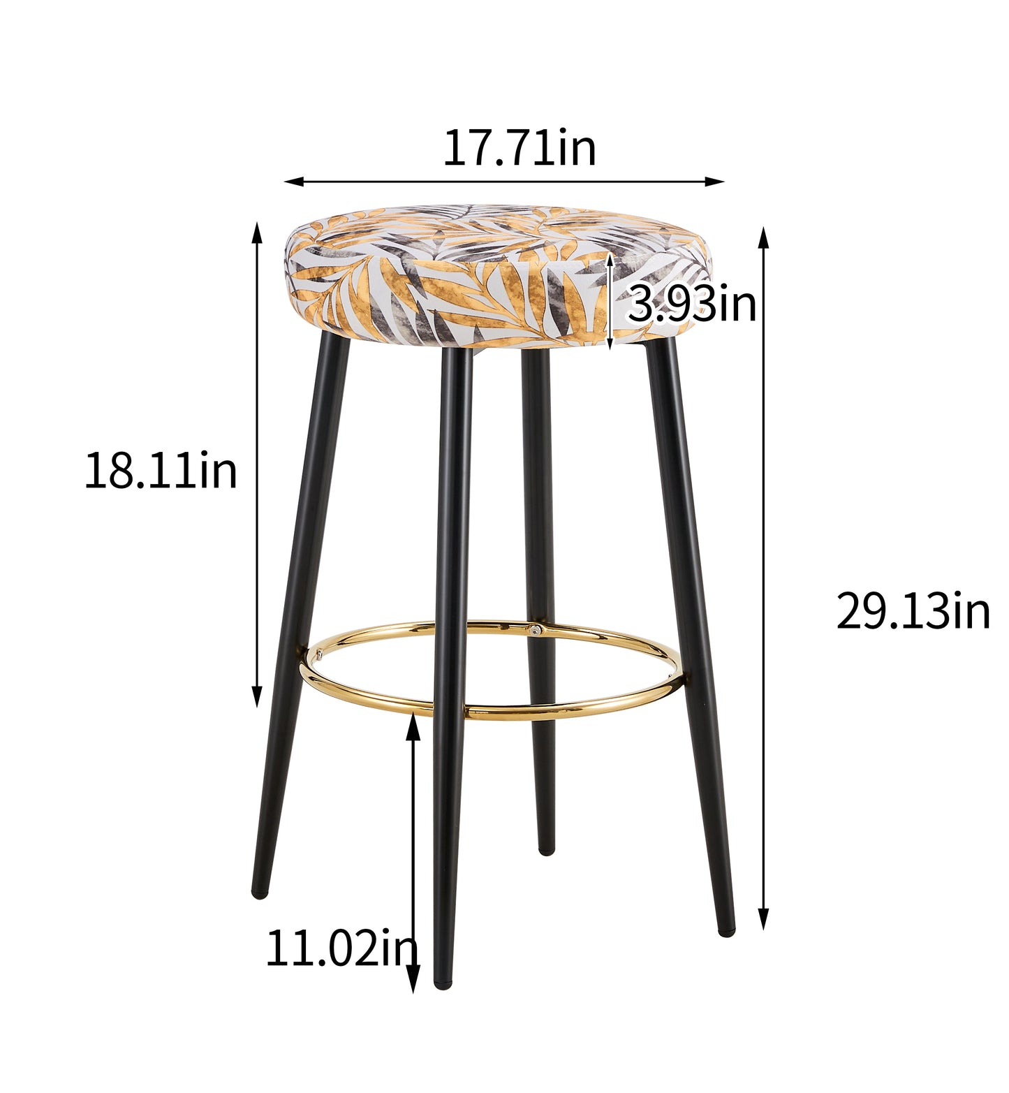 Counter Height Bar Stools Set of 2, PU Kitchen Stools Upholstered Dining Chair Stools 24 Inches Height with Golden Footrest for Kitchen Island Coffee Shop Bar Home Balcony golden  leaves velvet