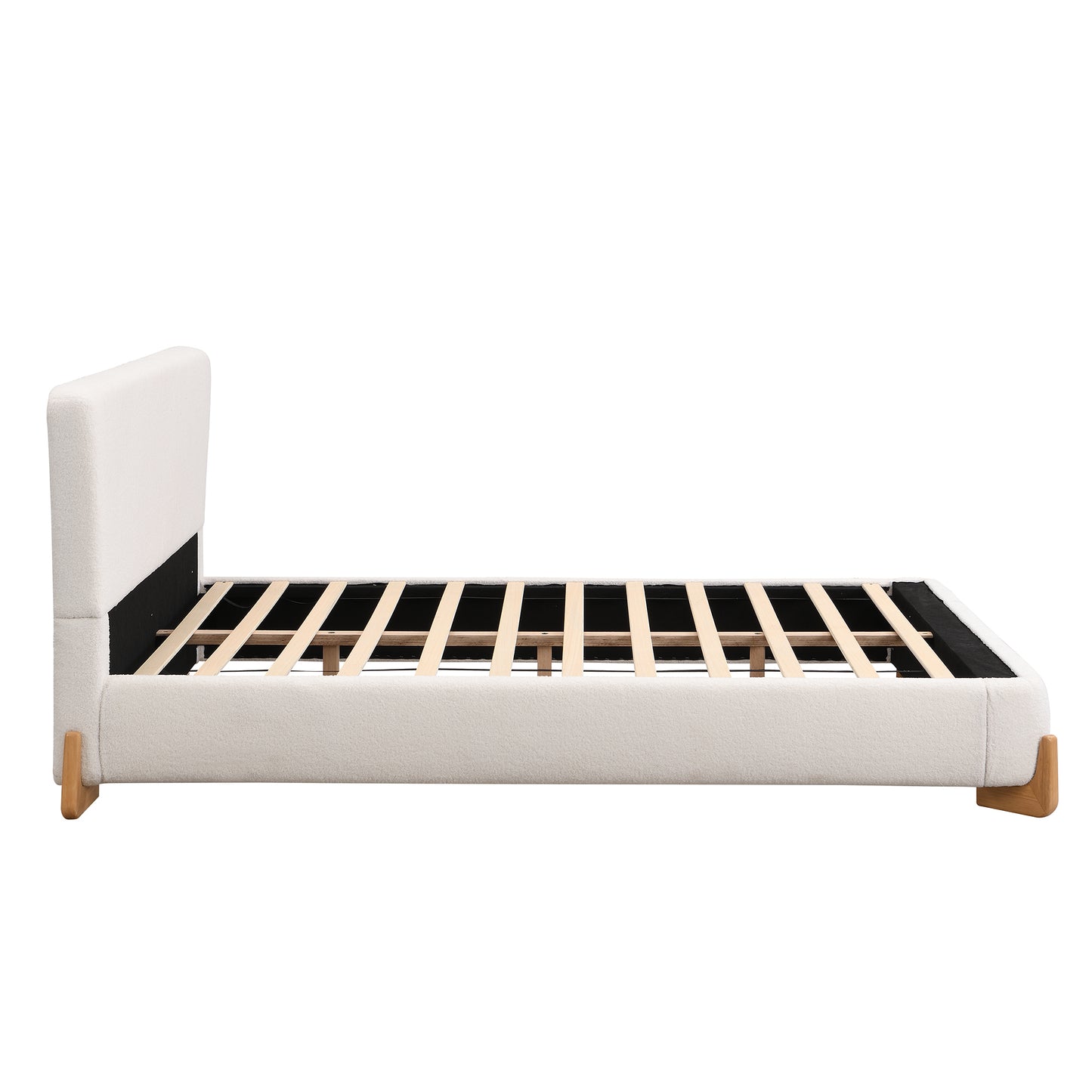 Elegant Boucle Upholstered Bed, A Luxurious and Comfortable Bedroom Centerpiece, King Size, White