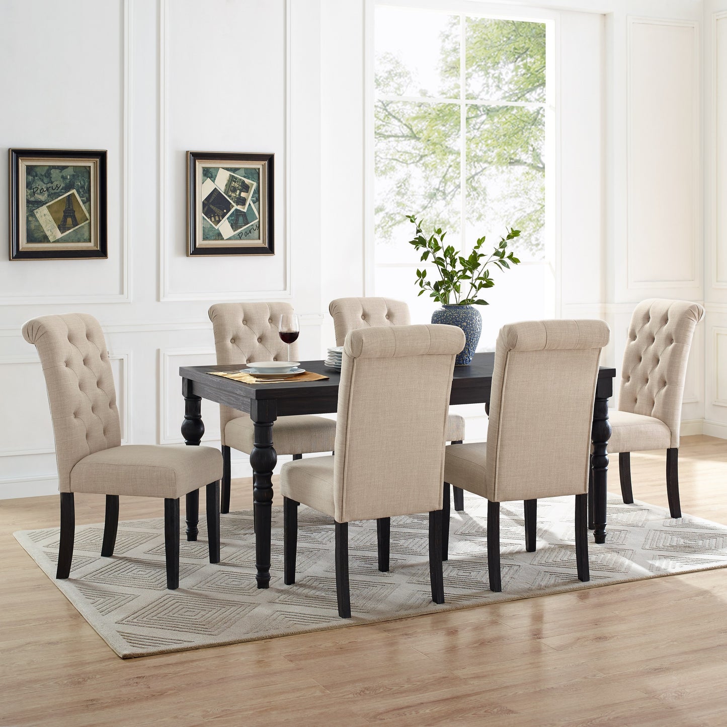 Leviton Urban Style Wood Dark Wash Turned-Leg Dining Set: Table and 6 Chairs