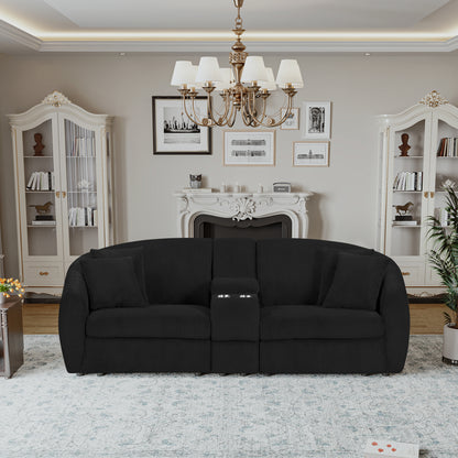 UNITED WE WIN corduroy fabric, two cup holders, storage, oversized two-seat, solid wood frame, high quality sponge filling, curved placement sofa