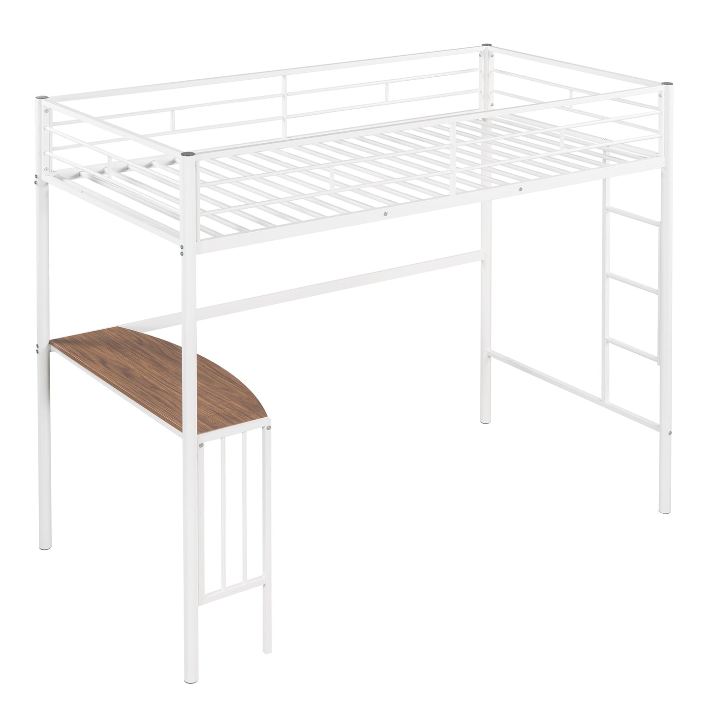 Twin Metal Loft Bed with Desk, Ladder and Guardrails, Loft Bed for Bedroom, White(OLD SKU : MF195191AAK)