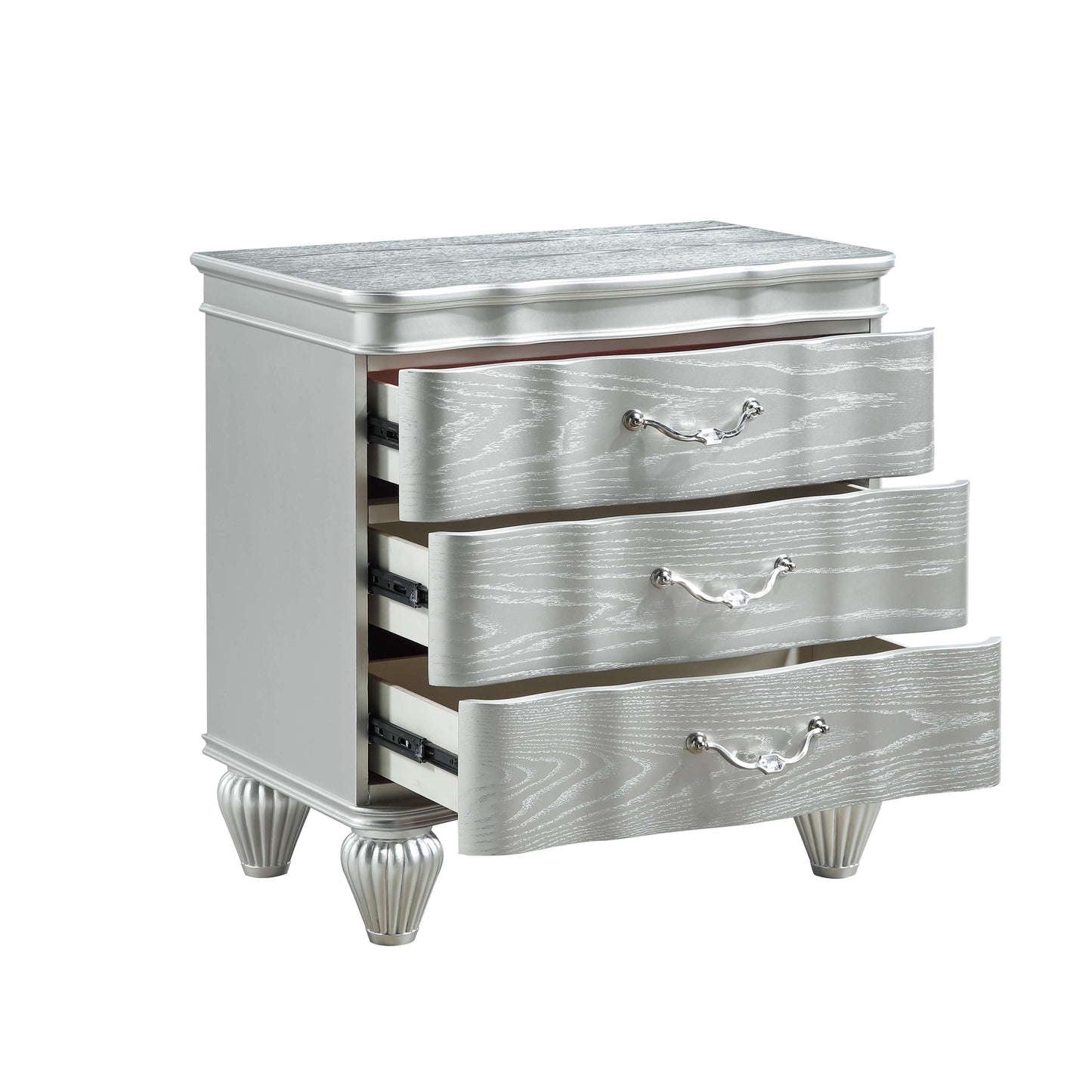 Landmark Traditional Style 3-Drawer Night stand With metal drawer pulls Made with Wood in Silver