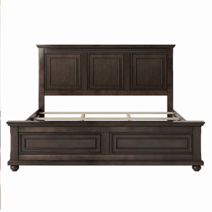 Traditional Town and Country Style Pinewood Vintage Queen Bed, Rich Brown