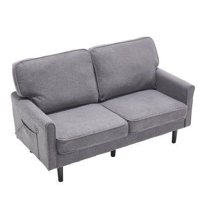 COOLMORE Loveseat Sofa, Mid Century Modern Love Seat, 2 Seater Sofa Couches for Living Room, Small Couch with USB & Removable Pillow Cover, Comfy Couch for Bedroom, Apartment (Gray)