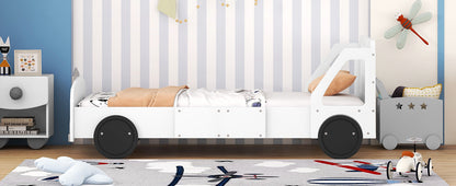 Twin Size Car-Shaped Platform Bed with Wheels,White