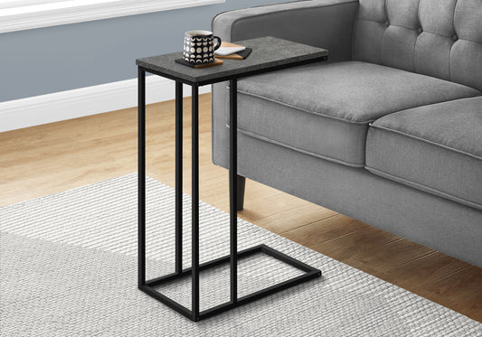 Accent Table, C-shaped, End, Side, Snack, Living Room, Bedroom, Grey Laminate, Black Metal, Contemporary, Modern