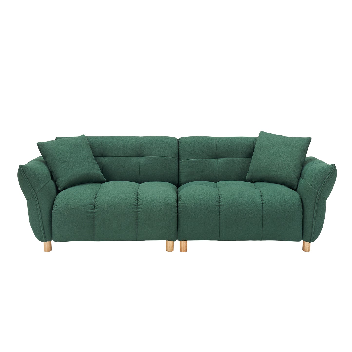 93.70 inches long, Teddy Sofa Fabric,with two matching pillows and three spacious and comfortable seats, for Apartment Office Living Room - Green