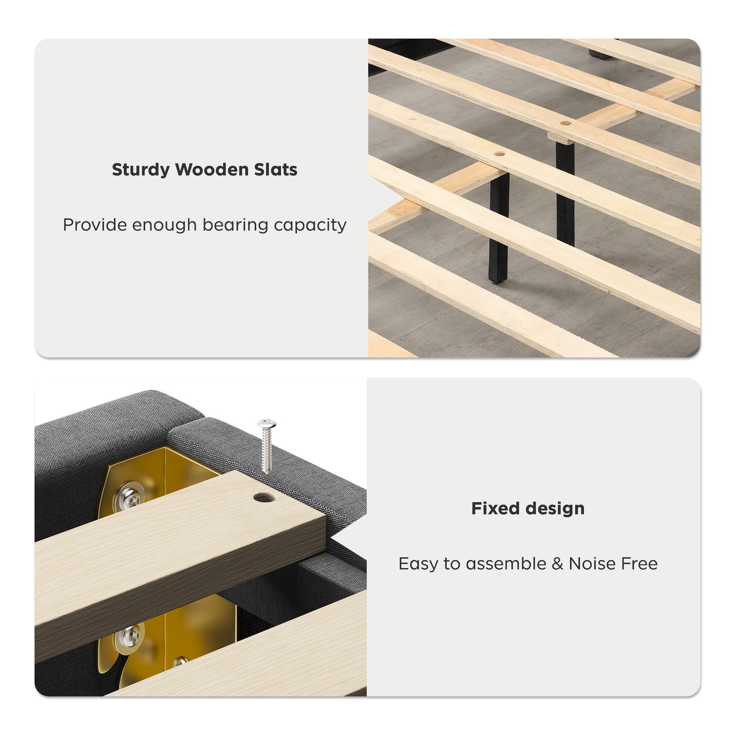 Full Size Bed Frame with Storage Headboard, Metal Platform Bed No Noise, Mattress Foundation Strong Metal Slats Support No Box Spring Needed