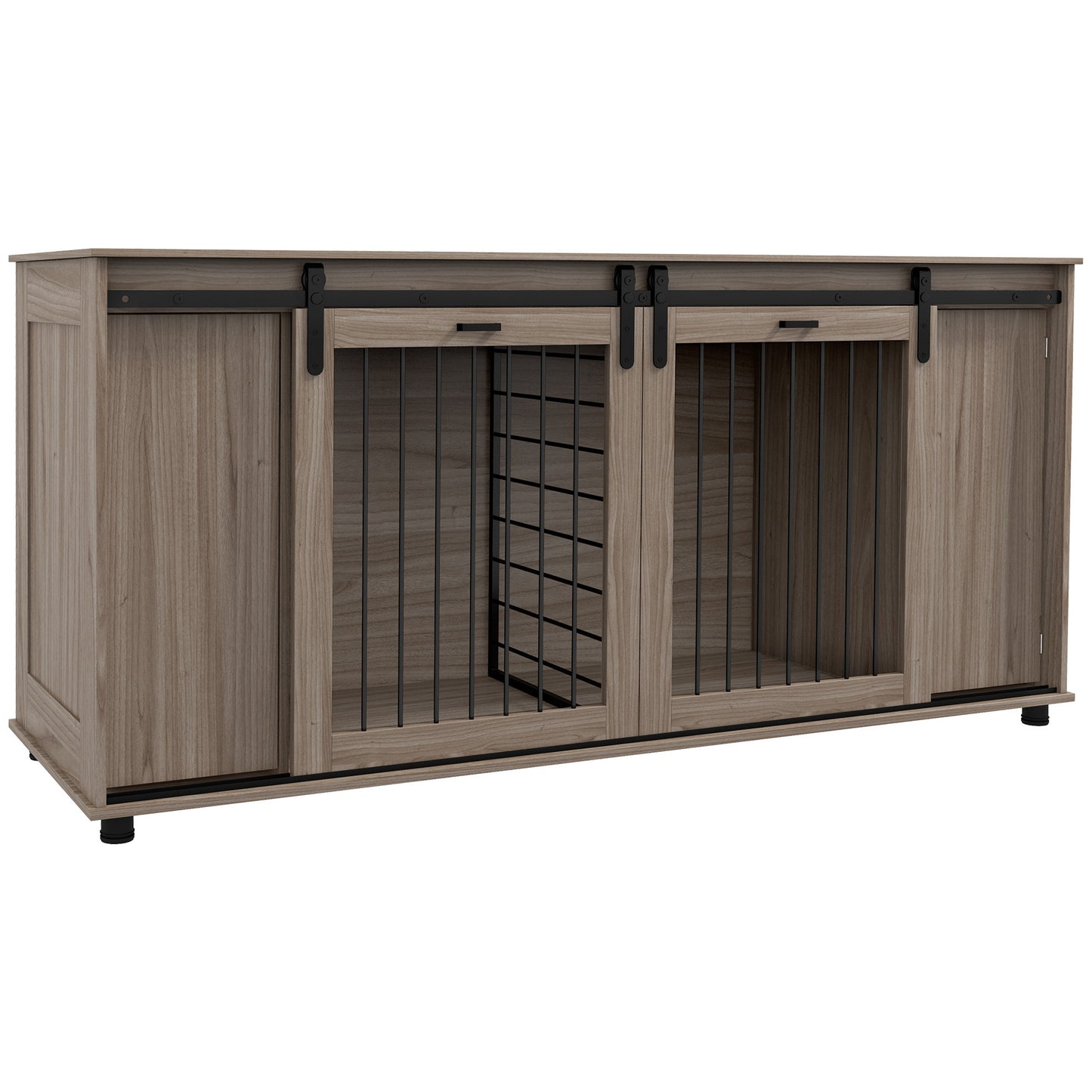 PawHut Dog Crate Furniture with Removable Divider for 2 Small Dogs or 1 Large Dog, 71" Modern Dog Kennel Furniture End Table with Storage, Double Doors, Walnut