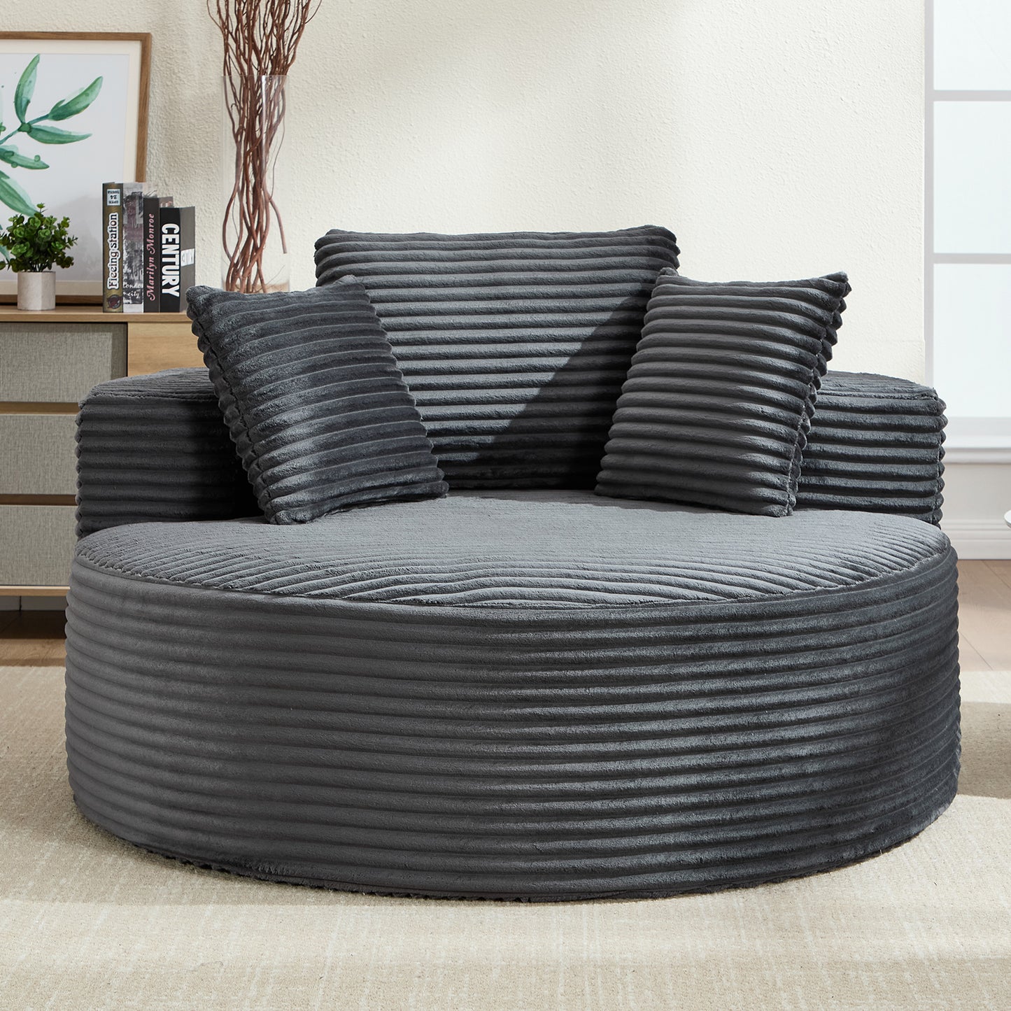 Round Sofa Bed with Memory Foam Sectional Couches for Living Room, Cloud Couch with three pillows, Grey