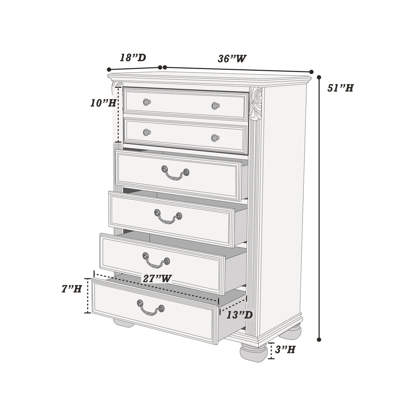 Antique Silver 1pc Chest Of Drawers Storage Bedroom Furniture Traditional Classic Style Chest