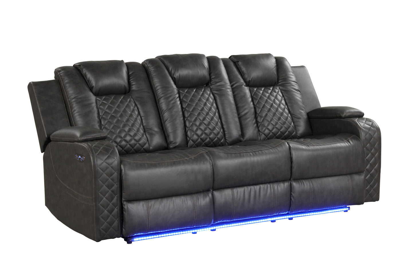 LED & Power Reclining Sofa Made With Faux Leather in Black