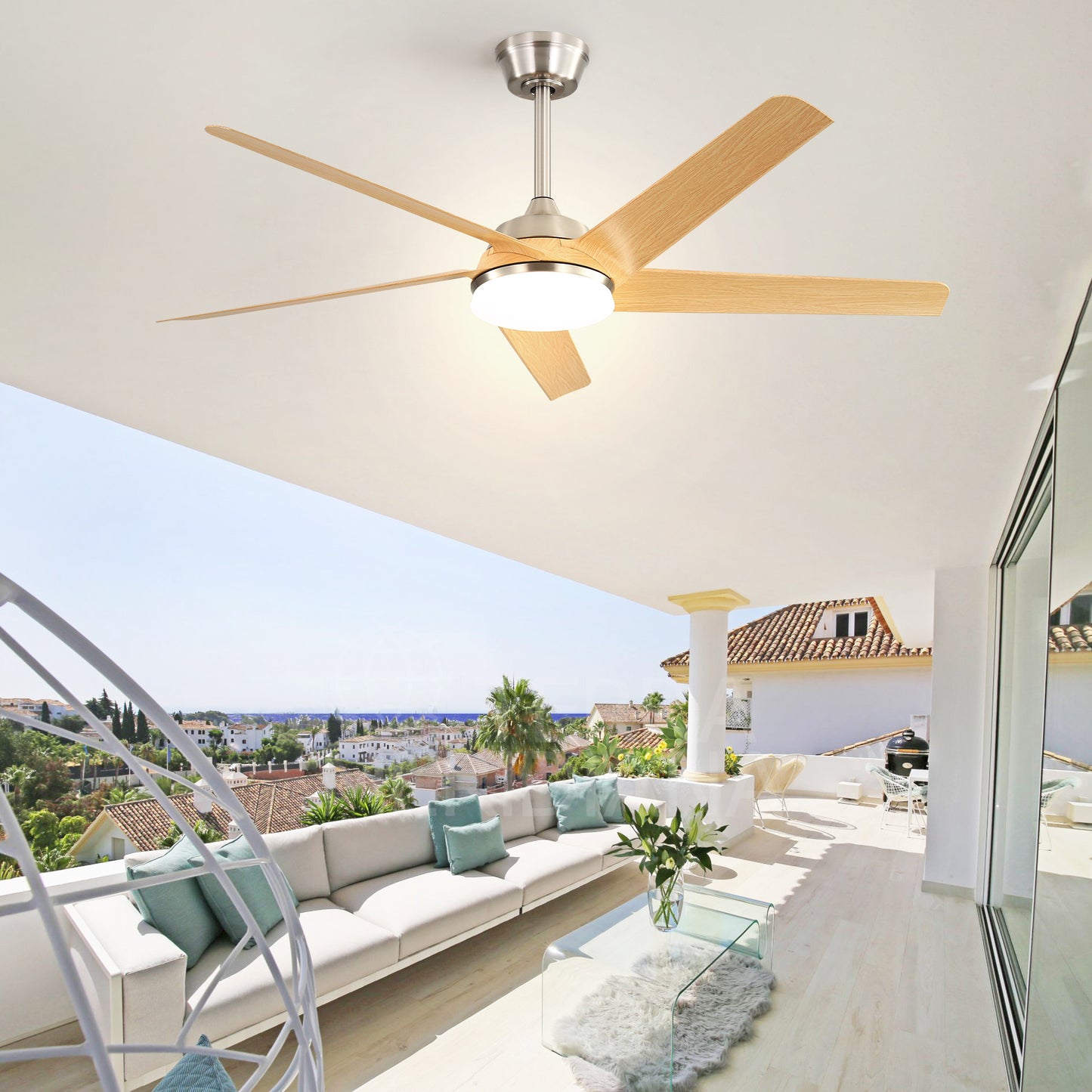 52 Inch Modern Ceiling Fan with Dimmable LED Light and Remote Control 5 ABS Blades 3 Color Tempearture