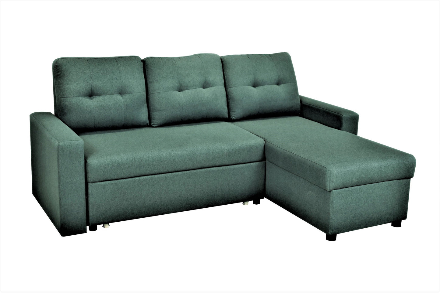 Container Furniture Direct Convertible L-Shaped Sectional Sleeper Sofa Bed, Stylish Apartment Furniture, Saving Pull Out Couch for Small Spaces and Living Rooms, Bluenish Green