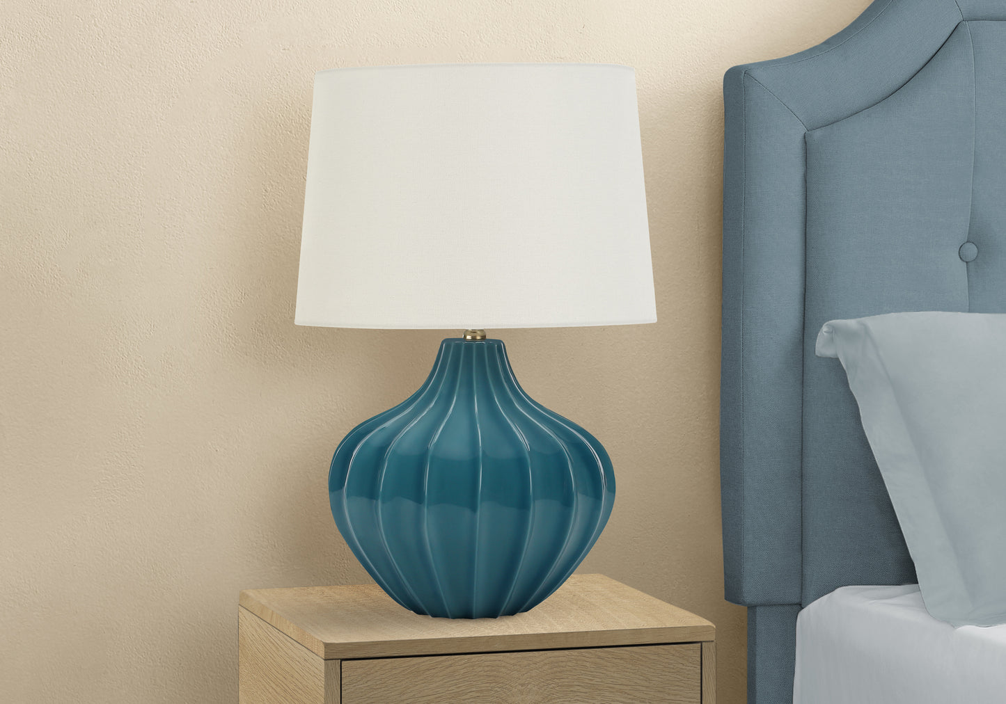 Lighting, 24"h, Table Lamp, Blue Ceramic, Ivory / Cream Shade, Transitional