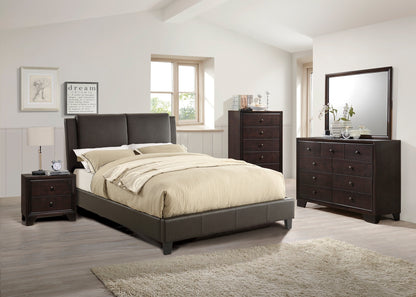 Queen Size Bed 1pc  Bed Set Brown Faux Leather Upholstered Two-Panel Bed Frame Headboard Bedroom Furniture