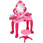 Qaba Kids Vanity Set with Mirror and Stool, Girls Makeup Table with Light and Sound, 15 Accessories, Pretend Play Set with Hair Dryer for 3-6 Years, Pink