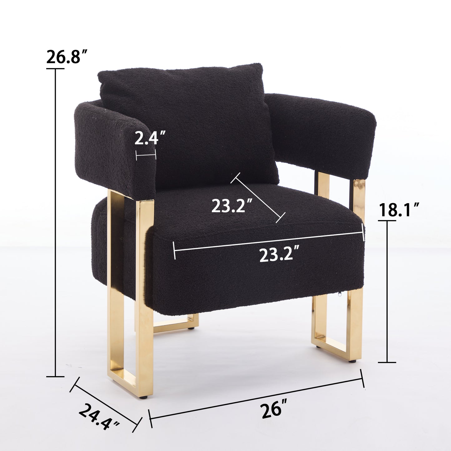 TS Modern decorative chair, living room side chair with gold metal legs, no wheels, suitable for dressing area, reception room, office,Teddy fleece upholstered metal foot sofa 1PC Black