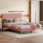 Queen Size Corduroy Upholstered Bed Frame, Platform Bed with Horizontal Stripe Headboard, No Box Spring Needed, Pink