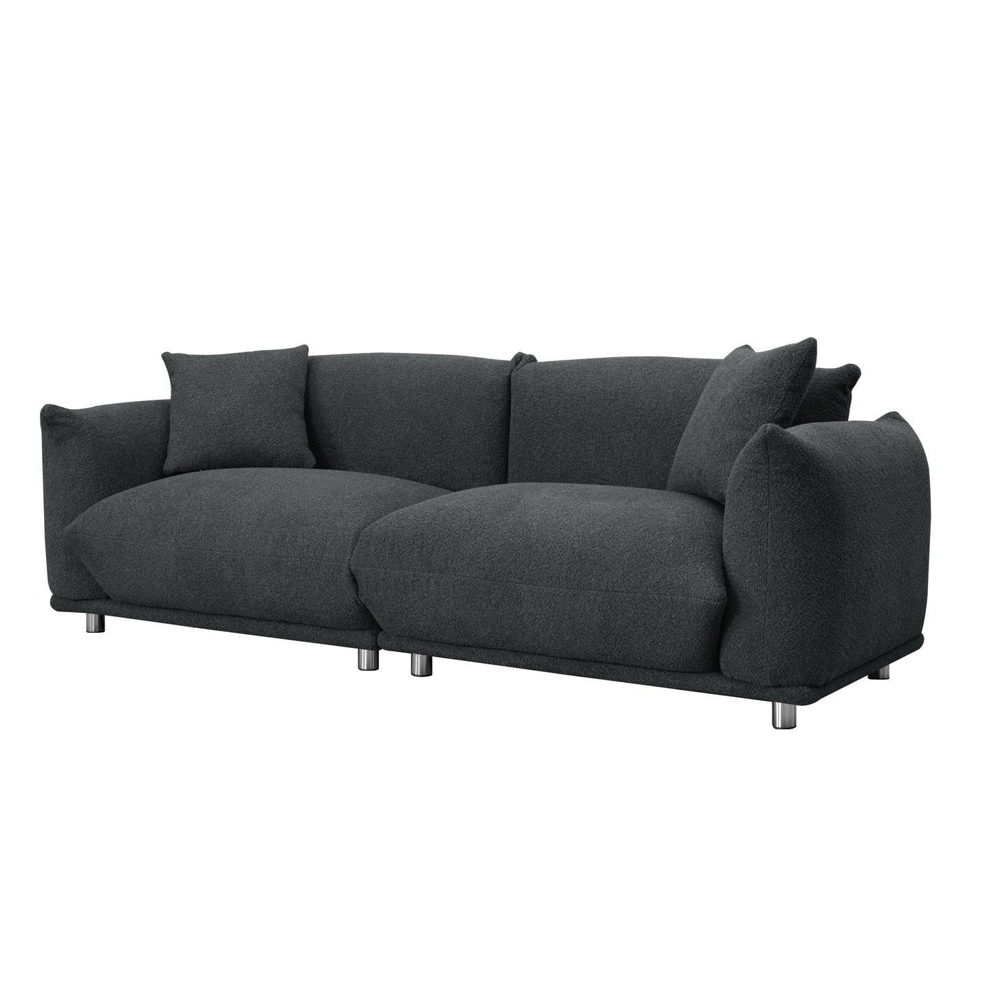 3+1 Oversized Loveseat Sofa for Living Room, Sherpa Sofa with Metal Legs, 3 Seater Sofa, Solid Wood Frame Couch with 2 Pillows, for Apartment Office Living Room Dark Grey