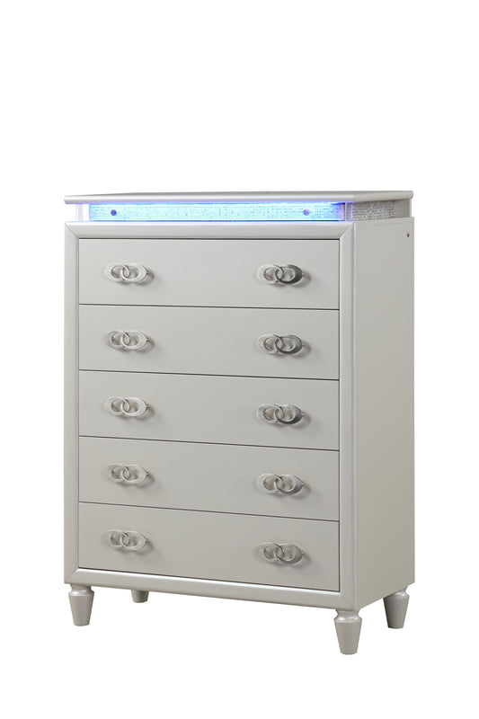 Perla 5 Drawer LED Chest Made with Wood in Milky White