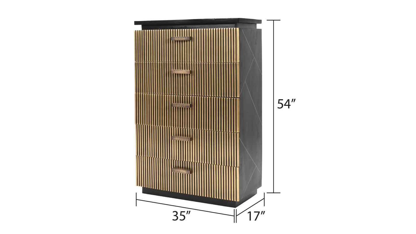 Modern Style 5-Drawer Chest Made With Mango Wood and Finished with Brass Metal