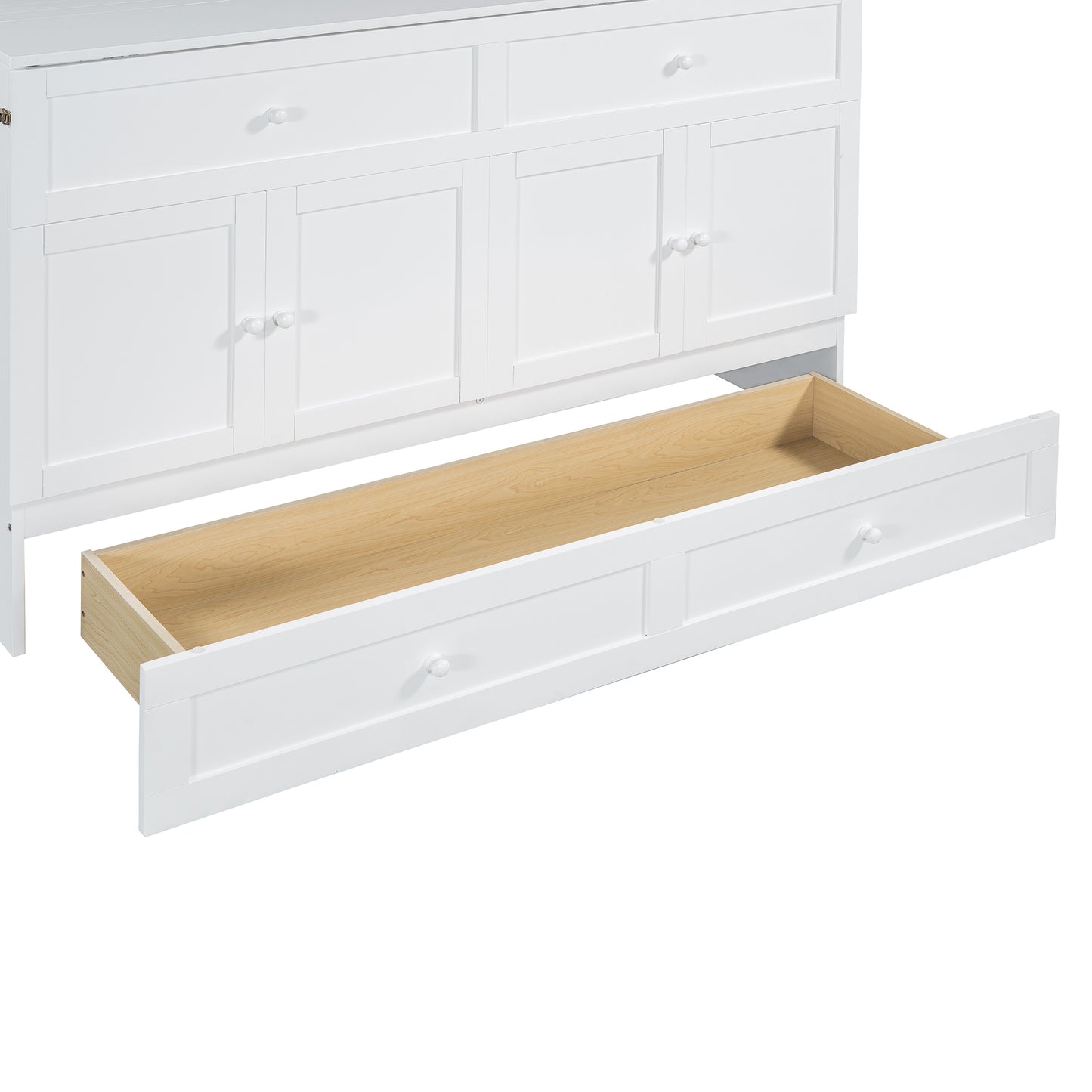 Queen Size Murphy Bed with Large Drawers, White