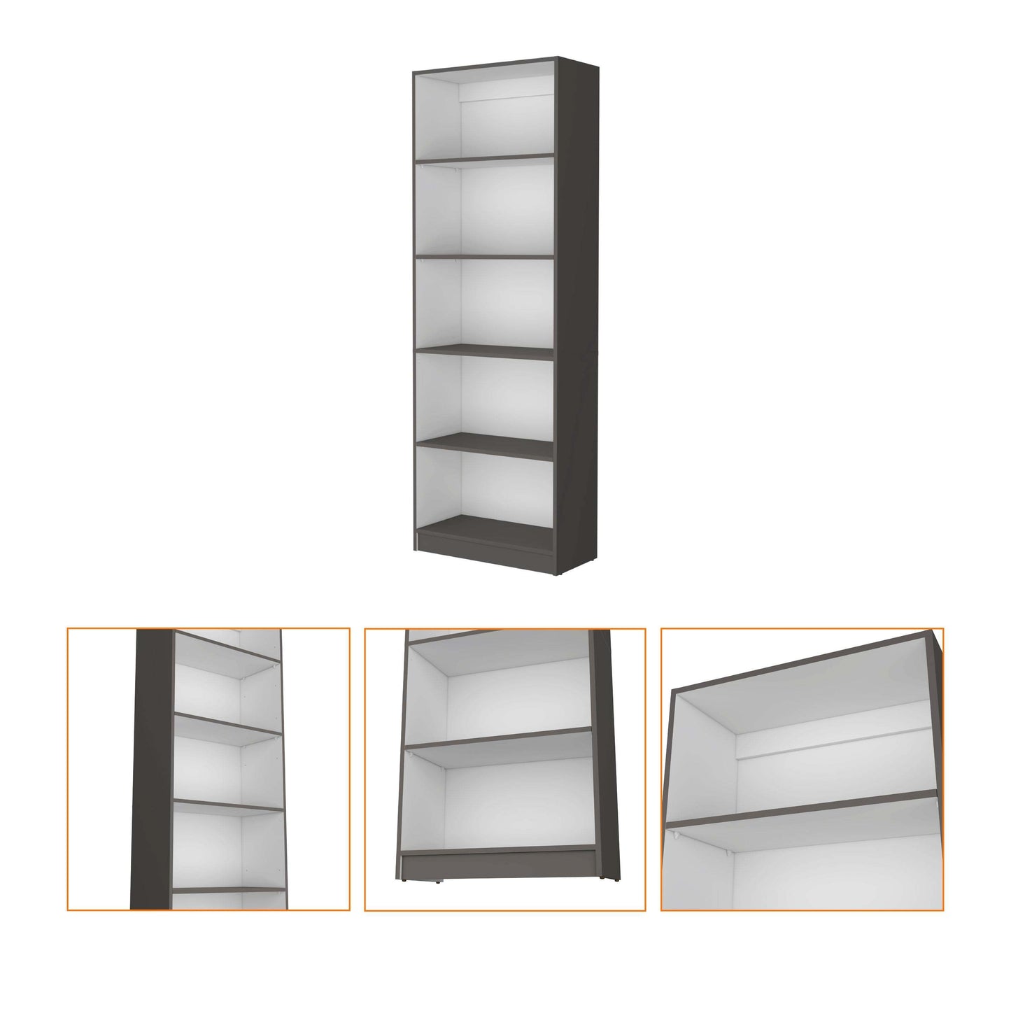 Matt Gray and White 5-Shelf Bookcase