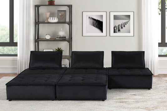 Anna 120" Black Velvet 5 Pc Sectional Sofa Ottoman