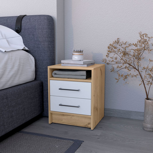 Philadelphia Nightstand, Two Drawers, Concealed Shelf