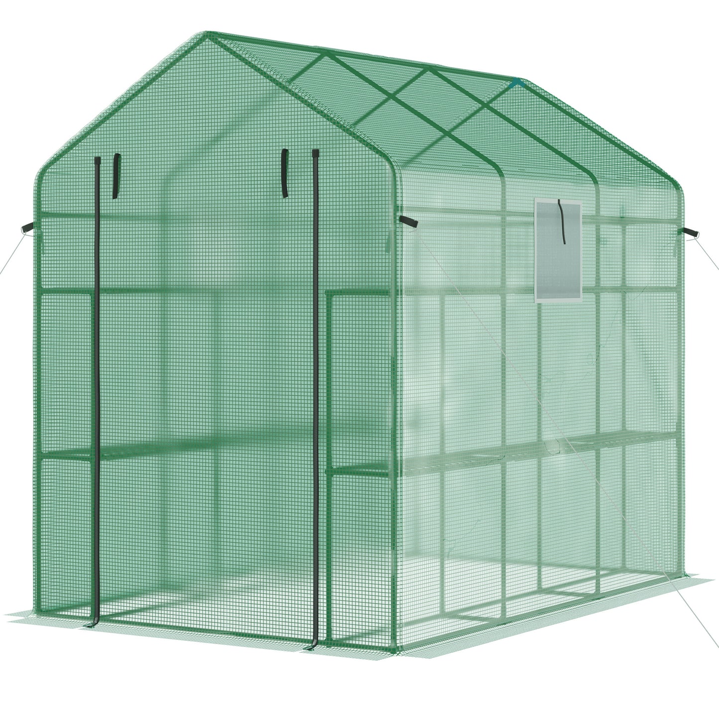 Outsunny 7' x 5' x 6' Walk-in Greenhouse with Mesh Door and Windows, 18 Shelf Hot House with Trellis, Plant Labels, UV protective for Growing Flowers, Herbs, Vegetables, Saplings, Green