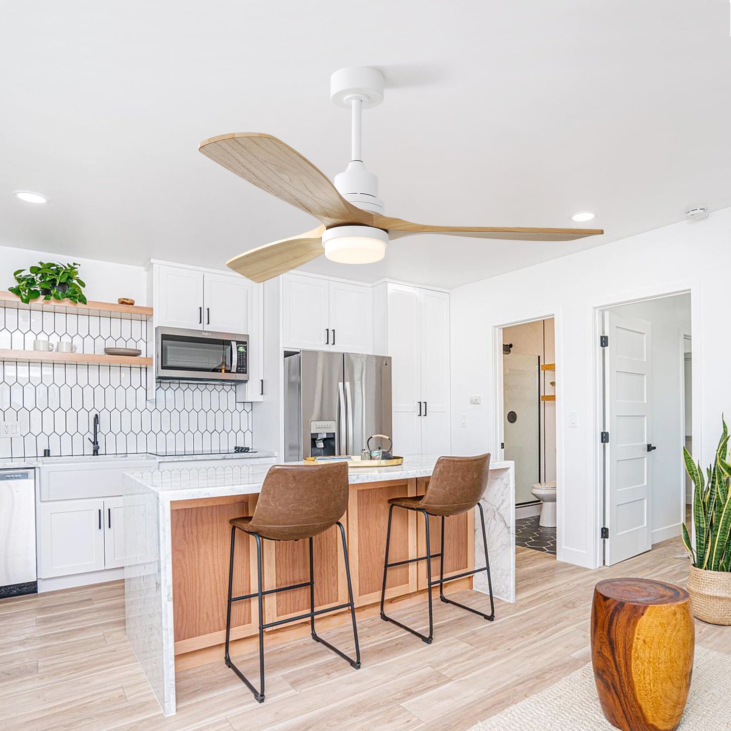 52 Inch Ceiling Fan With Dimmable Led Light 6 Speed Remote 3 Wood Blade Reversible DC Motor For Bedroom