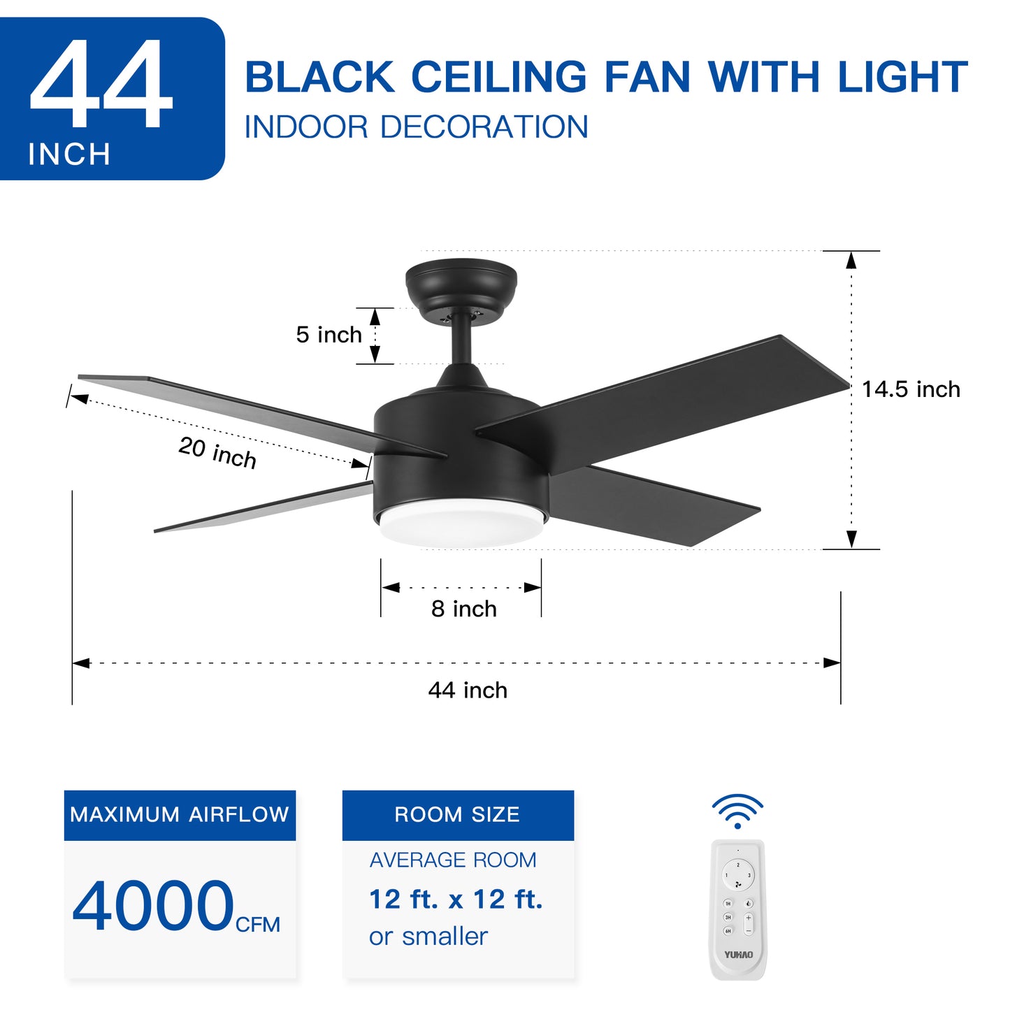 44 In Intergrated LED Ceiling Fan with Black ABS Blade