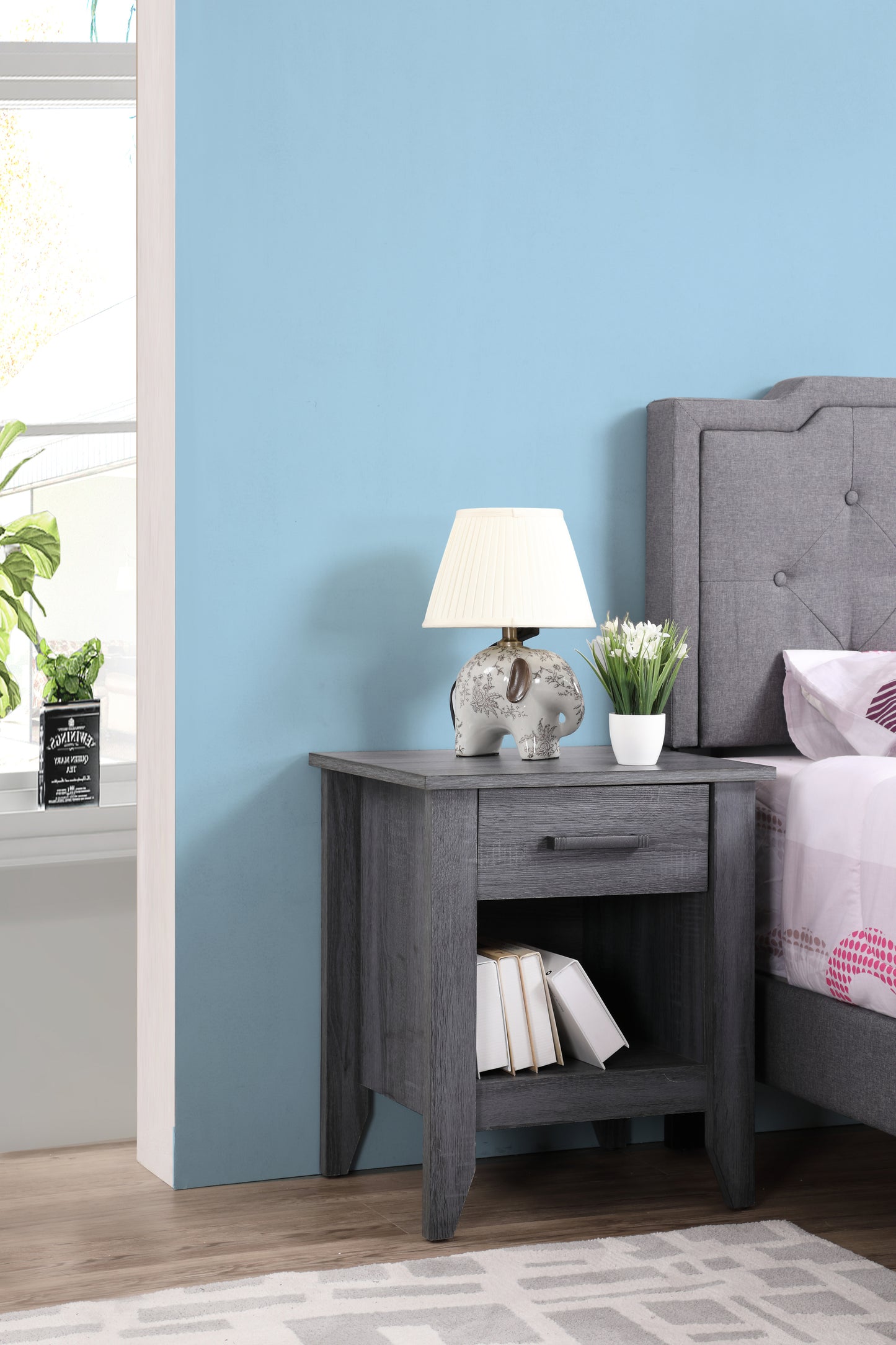 Modern Gray Bedside Table With Storage Options