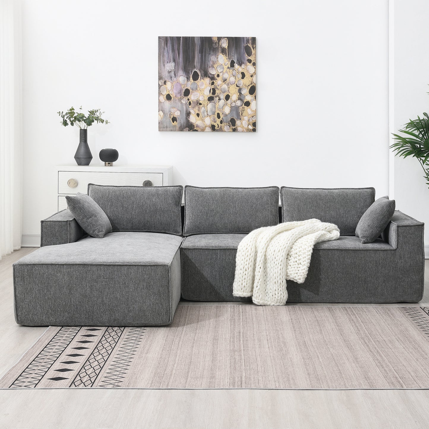 111.5*72" Minimalist Style Modular Sectional Sofa,Wrinkle-resistant Chenille Couch Set,L-Shaped Compressed Sofa for Living Room,2 PIC Free Combination,No Assembly Require,3 Colors