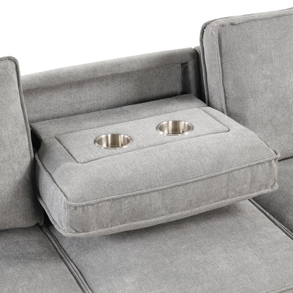 U_STYLE Upholstery Sleeper Sectional Sofa with Storage Space, USB port, 2 cup holders on Back Cushions(same sku; WY000335AAE)