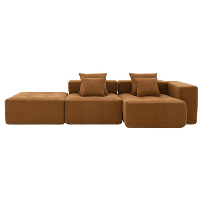 105.5''L Shaped Modular Sectional Sofa,Minimalist Corduroy Floor Couch Set,Convertible Foam-Filled Cloud Compressed Couch for Living Room,3 PC Free Combination,No Assembly Required,3 Colors