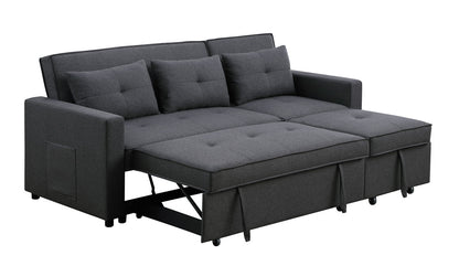 Zoey 79.75" Dark Gray Linen Convertible Sleeper Sofa with Side Pocket