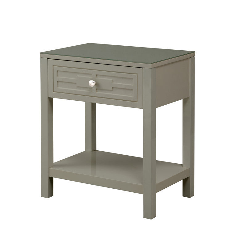Dylan 23" Taupe Wooden End Side Table Nightstand with Glass Top and Drawer