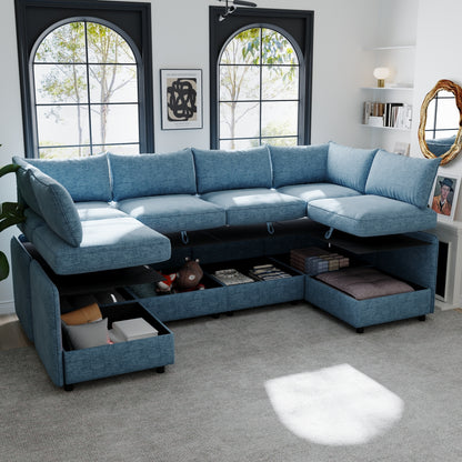 Modular Sectional Sofa, Convertible Sofa Seat With Storage, Sleeper Sectional Sofa Set, Fabric Flexible Modular Combinations for Living Room