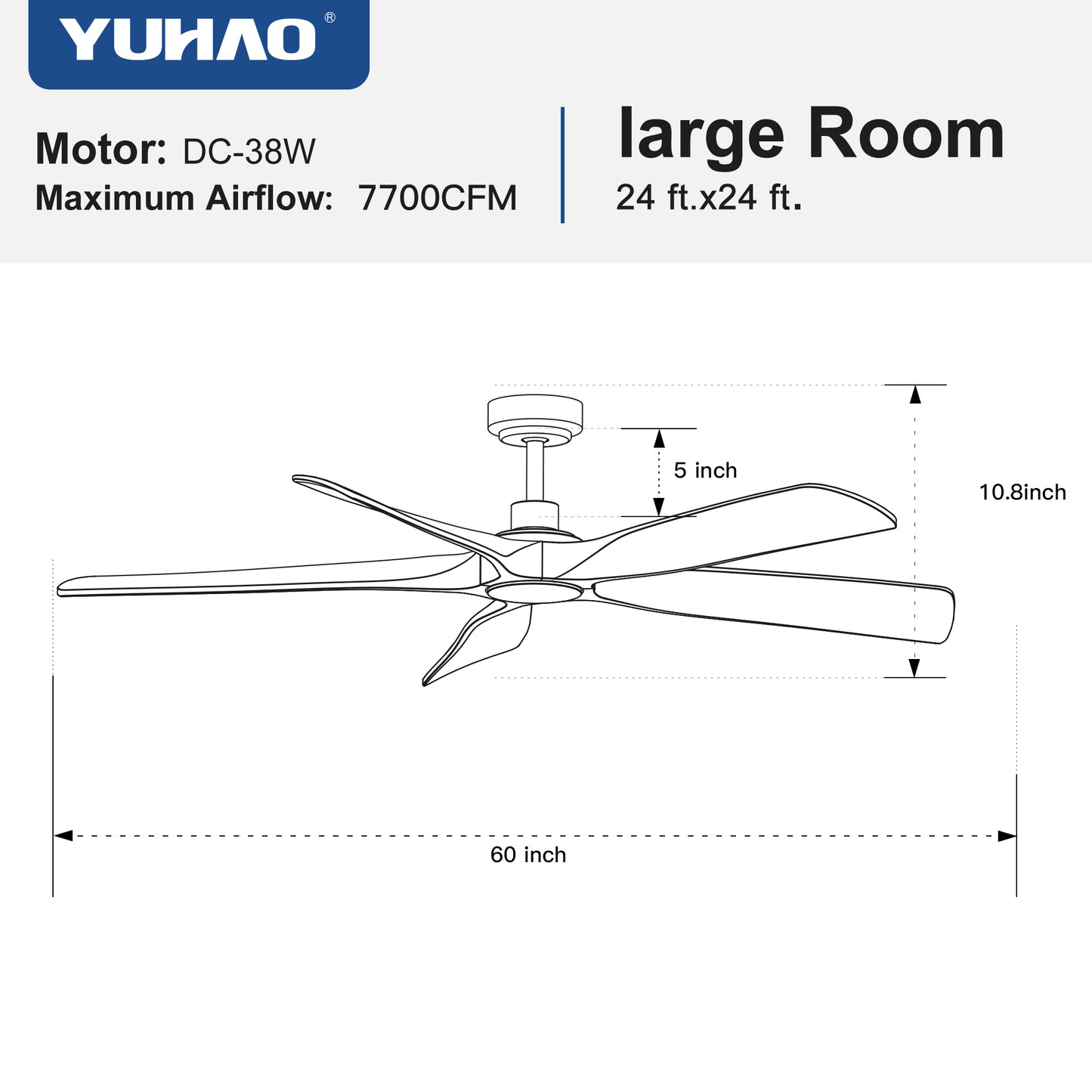 60 in. Farmhouse Walnut Wood Ceiling Fan with Remote Control,without Light