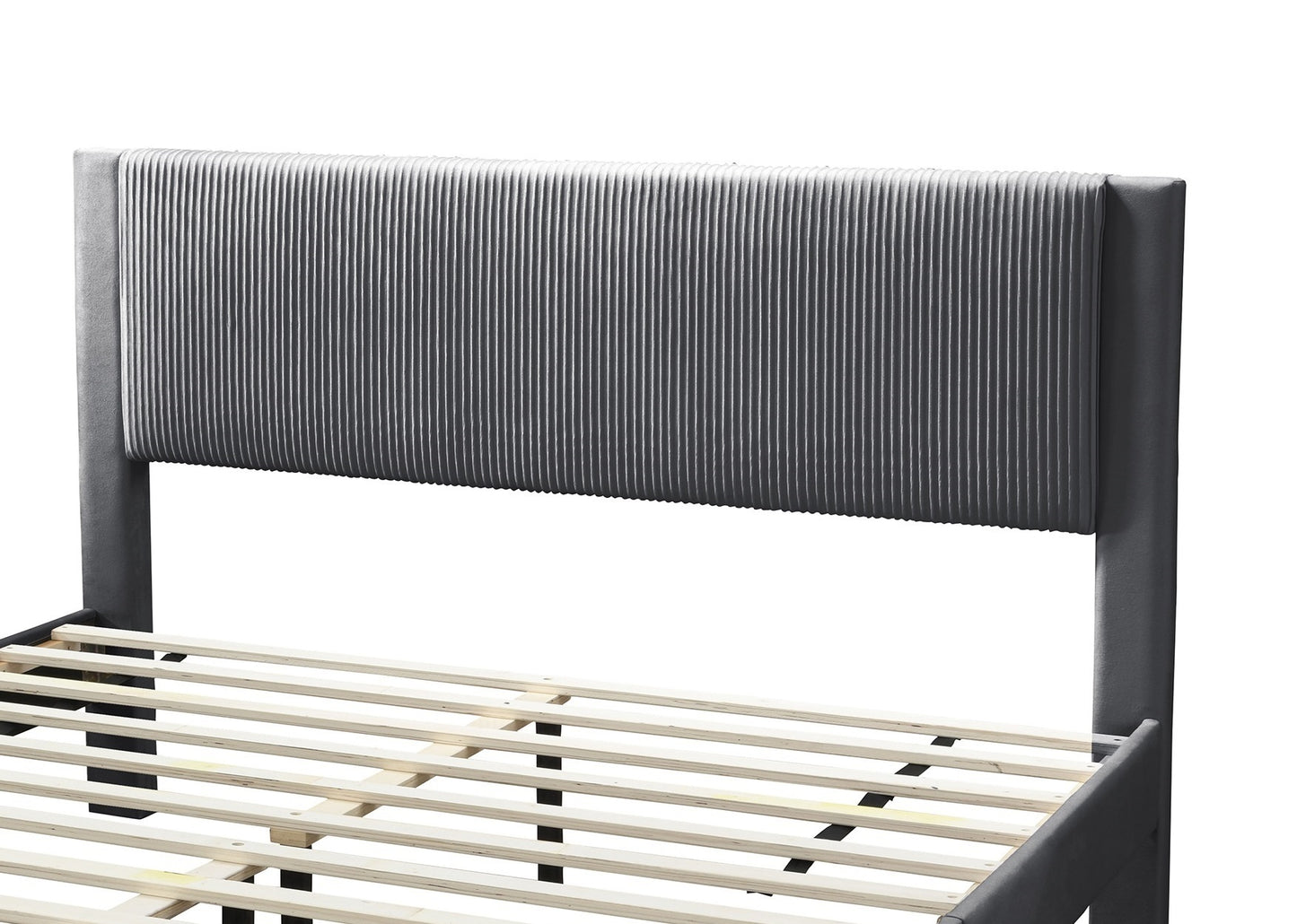 Contemporary 1pc Queen Size Bed w Storage Drawer Charcoal Corduroy Texture Design Platform Bedframe